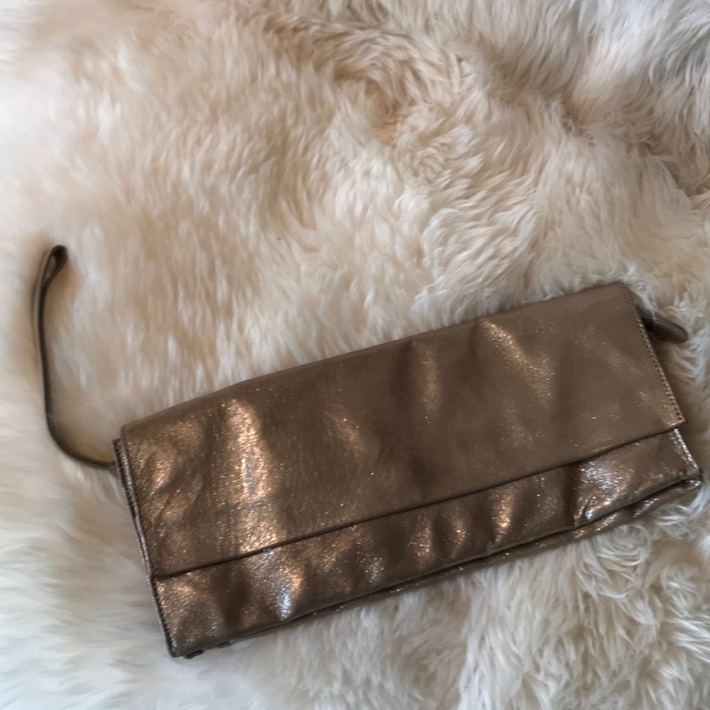 Gold leather clutch 13X 6 inches
